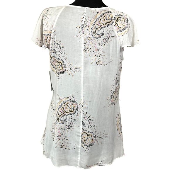 a.n.a A New Approach Ruffled White Paisley Blouse 100% Rayon Women's Size Medium - Picture 2 of 15